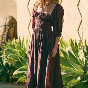 Free People Oasis Midi Dress Medium Chocolate EUC